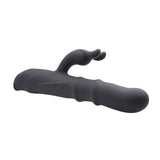 Evolved Ringmaster Silicone Rabbit Vibrator Black with textured shaft and flexible bunny-ear stimulator