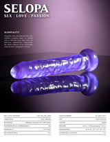 Selopa Slimplicity Purple Realistic Dildo resting on reflective surface showcasing its lifelike texture and elegant design.