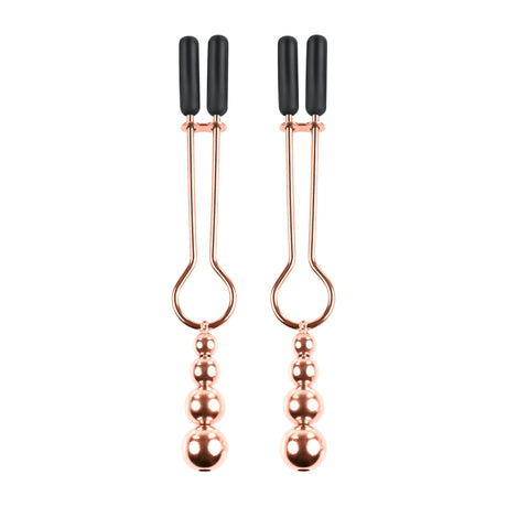 Selopa Beaded Nipple Clamps Rose Gold with hanging beads and a polished rose gold finish for enhanced nipple play.