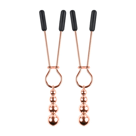 Selopa Beaded Nipple Clamps Rose Gold featuring stylish hanging beads for added sensation and comfort.
