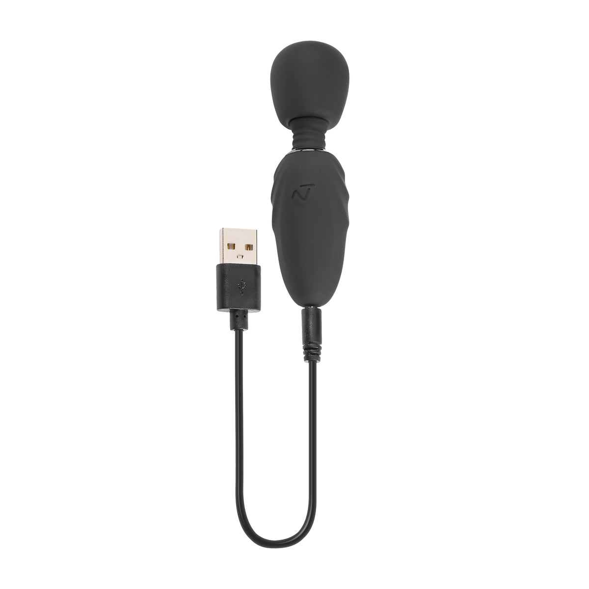 Selopa Buzz One Out Silicone Mini Wand Black with USB charging cable, designed for targeted pleasure and portability.