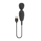 Selopa Buzz One Out Silicone Mini Wand Black with USB charging cable, designed for targeted pleasure and portability.