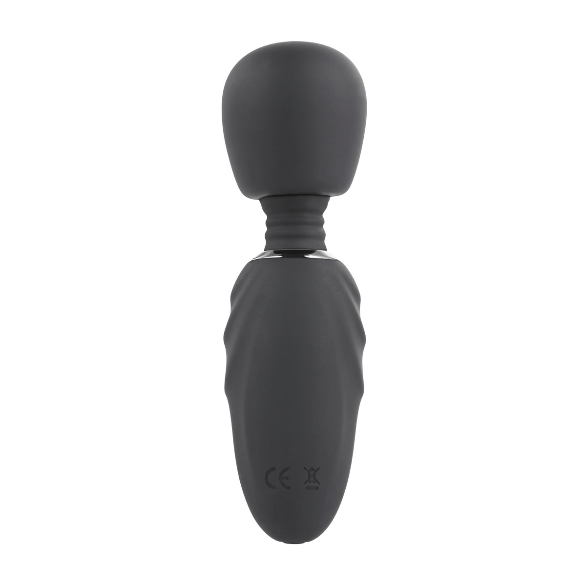 Selopa Buzz One Out Silicone Mini Wand Black displayed from the front, showcasing its sleek design and flexible head.