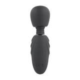 Selopa Buzz One Out Silicone Mini Wand Black displayed from the front, showcasing its sleek design and flexible head.