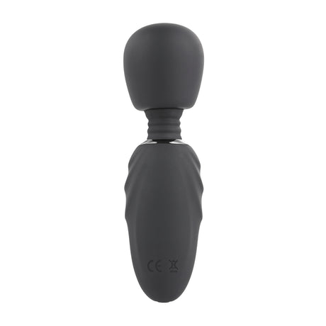 Selopa Buzz One Out Silicone Mini Wand Black displayed from the front, showcasing its sleek design and flexible head.