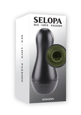 Selopa Kingpin Textured Stroker Green packaging featuring a bowling-pin silhouette and rubbery inner channel.