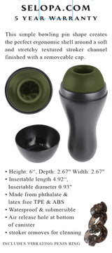 Selopa Kingpin Textured Stroker Green showing ergonomic design and textured stroker channel for enhanced pleasure.
