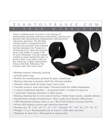 Zero Tolerance Strapped & Tapped Prostate Massager Black features powerful vibrations and flexible silicone design.