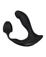 Zero Tolerance Strapped & Tapped Prostate Massager Black designed for dual stimulation with a flexible silicone shaft.