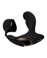 Zero Tolerance Strapped & Tapped Prostate Massager Black with flexible silicone shaft and textured penis ring.