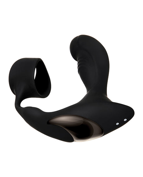 Zero Tolerance Strapped & Tapped Prostate Massager Black with flexible silicone shaft and textured penis ring.