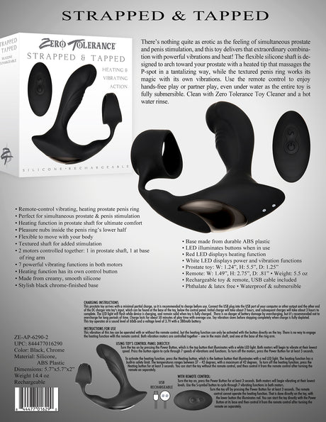 Zero Tolerance Strapped & Tapped Prostate Massager Black with ergonomic design and remote control features.