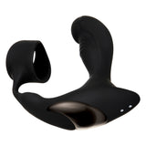 Zero Tolerance Strapped & Tapped Prostate Massager Black with textured penis ring and heated tip for stimulation.