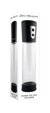 Zero Tolerance Pump Up The Volume Automatic Penis Pump Black packaging image showing measurement markings.