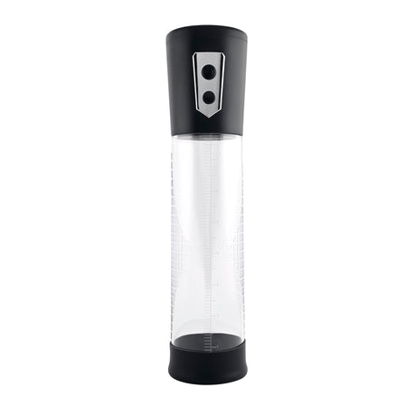 Zero Tolerance Pump Up The Volume Automatic Penis Pump Black, clear enlargement chamber with printed measurements.