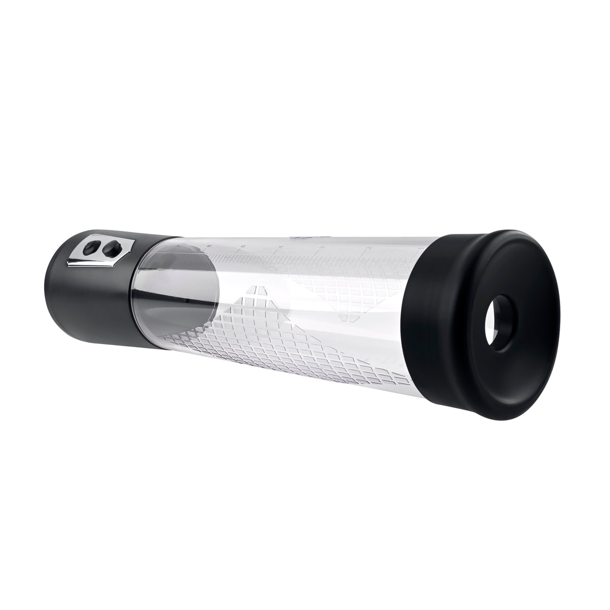 Zero Tolerance Pump Up The Volume Automatic Penis Pump Black showcasing its transparent enlargement chamber and control buttons.