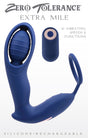 Zero Tolerance Extra Mile Vibrating Cock Ring Blue showcased with 10 vibrating speeds and functions for couples.