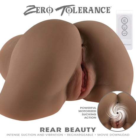 Zero Tolerance Rear Beauty Dark Vibrating Stroker showcasing lifelike dual-channel design and powerful motors for stimulation.