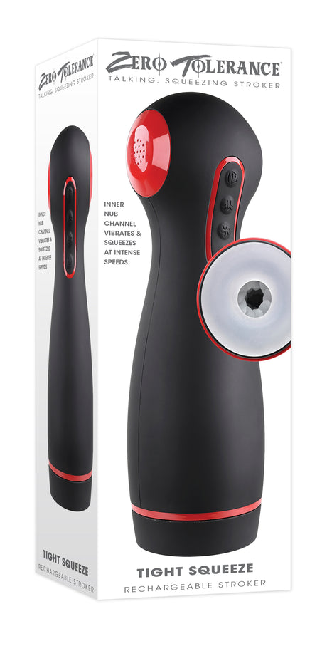 Zero Tolerance Tight Squeeze Rechargeable Masturbator Black with multi-function features and ergonomic design.