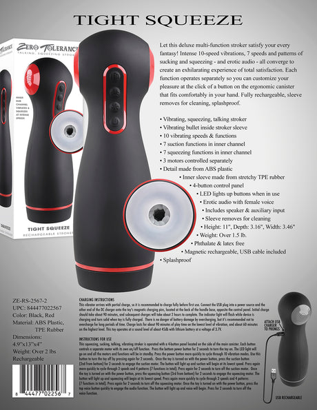 Zero Tolerance Tight Squeeze Rechargeable Masturbator Black featuring ergonomic design and multifunction capabilities.