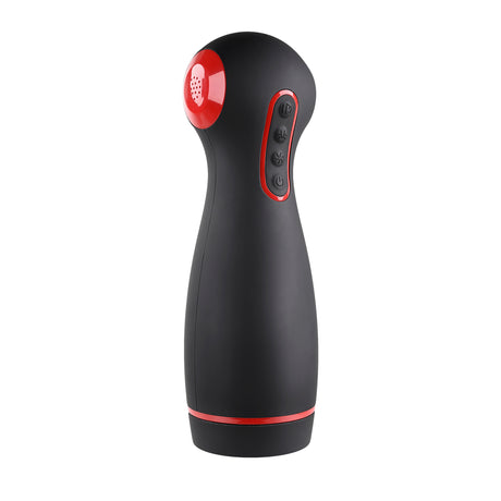 Zero Tolerance Tight Squeeze Rechargeable Masturbator Black side view with buttons and red accents.