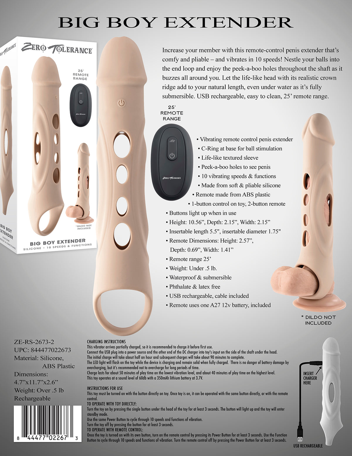 Zero Tolerance Big Boy Vibrating Penis Extension Light remote-controlled vibrating penis extender for pleasure.