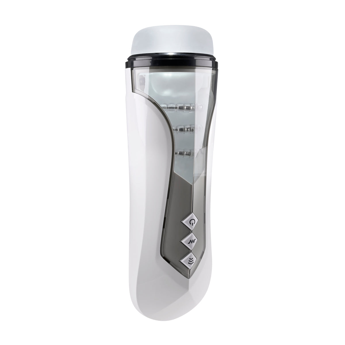 Zero Tolerance Stroking Buddy Thrusting Masturbator White features a sleek design with customizable vibration settings.