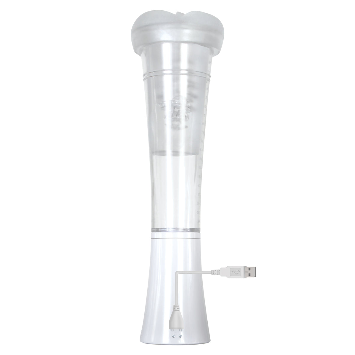 Zero Tolerance Sucking Good Vibrating Masturbator Vanilla featuring a clear design with USB connectivity.
