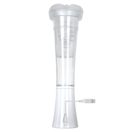 Zero Tolerance Sucking Good Vibrating Masturbator Vanilla featuring a clear design with USB connectivity.