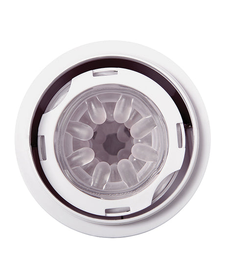 Zero Tolerance The Thrusting Stroker Rechargeable White features a realistic inner texture for enhanced pleasure.