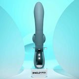 Evolved Take Your Flick Dual Motor Rabbit Vibrator displayed on a stand against a light blue backdrop.