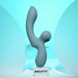 Evolved Take Your Flick Dual Motor Rabbit Vibrator displayed against a soft blue background, showcasing its unique design.