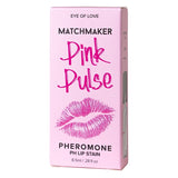 Eye Of Love Matchmaker Pheromone Lip Stain Pink Pulse packaging with pink design and lip print.