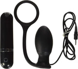 Mack Tuff Vibrating Butt Thriller Anal Plug Black set with remote control and cord for enhanced stimulation.
