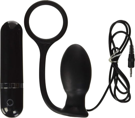 Mack Tuff Vibrating Butt Thriller Anal Plug Black set with remote control and cord for enhanced stimulation.