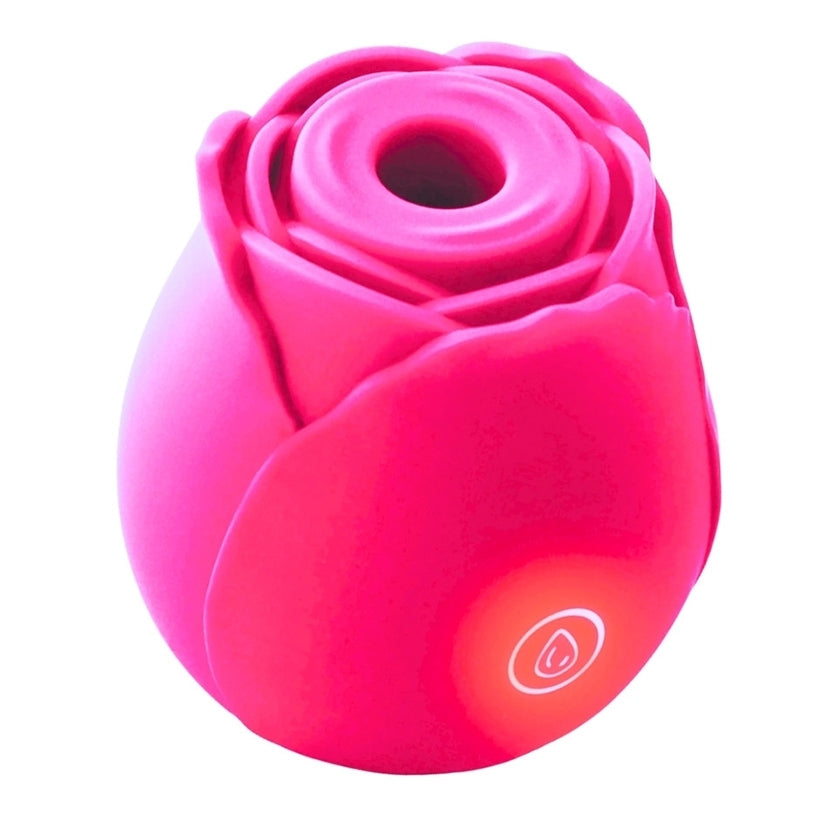 Bella Rose Shape Suction Mini Vibrator Pink in a elegant rose design for clitoral stimulation.