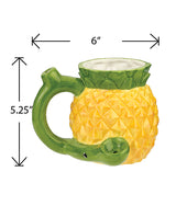 Fashioncraft Pineapple Ceramic Novelty Mug Pipe with green handle, measuring 6" wide and 5.25" tall.
