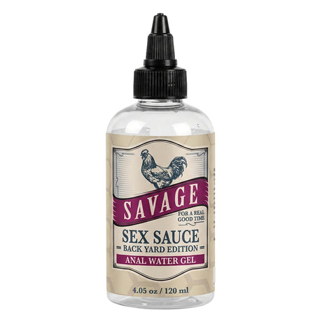 Savage Sex Sauce Backyard Edition Water Anal Gel 4.05 Oz bottle for comfortable backdoor play and hydration.