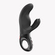 Fun Factory Miss Bi Black Line Dual Action Vibrator side view showcasing its rabbit-style design and ergonomic features.