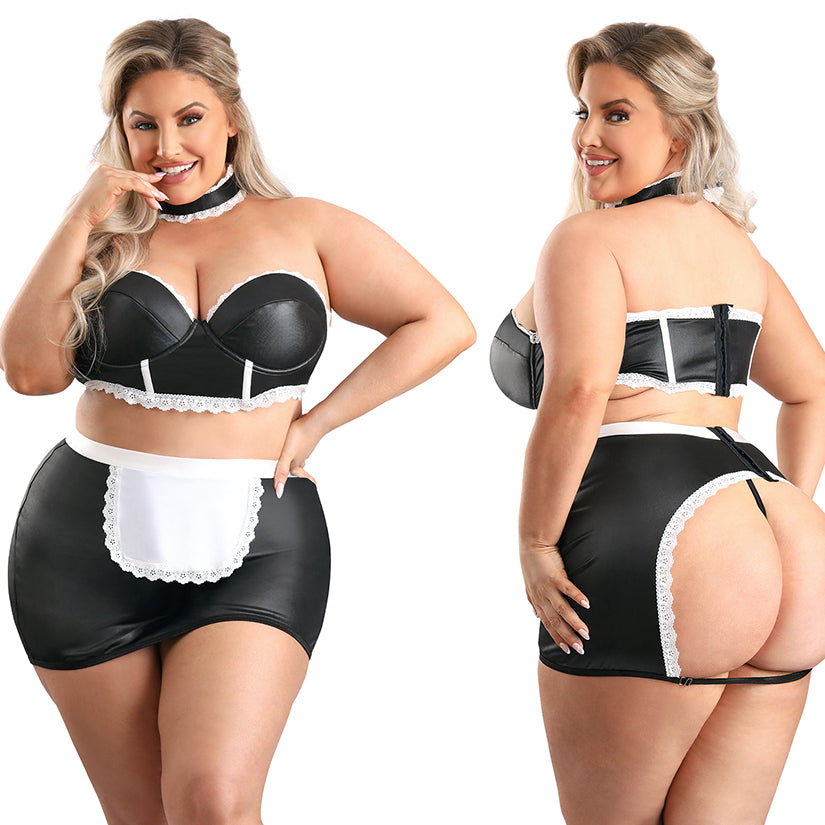 Fantasy Lingerie Play 5 Star Service Maid Black 1X 2X sexy maid costume with alluring design and playful charm.