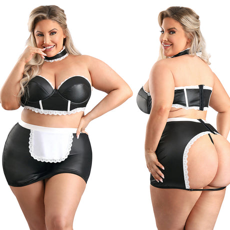 Fantasy Lingerie Play 5 Star Service Maid Black 1X 2X sexy maid costume with alluring design and playful charm.
