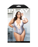 Internal Affairs Pinstriped Plunge Teddy Grey 3X/4X showcased in playful costume set packaging.