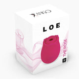 Loe The Rose Premium Suction Stimulator Neon Pink packaging with rose design and vibrant color.