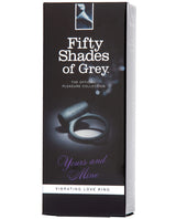 Fifty Shades of Grey Yours and Mine Vibrating Love Ring packaging showcasing its design and features.