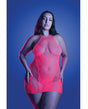 Back It Up Fishnet Halter Dress Floral Knit Neon Pink
