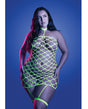 Glow Warning Sign Gartered Fishnet Dress Neon Green
