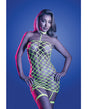 Glow Warning Sign Rhinestone Fishnet Dress Neon Green