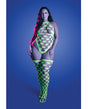Glow Halter Teddy & Stockings Fishnet Neon Green Queen