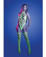 Glow Adrenaline Halter Teddy & Stockings Neon Green