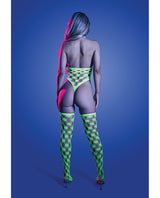 Glow Adrenaline Halter Teddy & Stockings Neon Green - Image 3